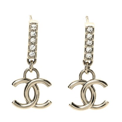 Chanel Metal Crystal Studded CC Drop Earrings Gold 1 of 5