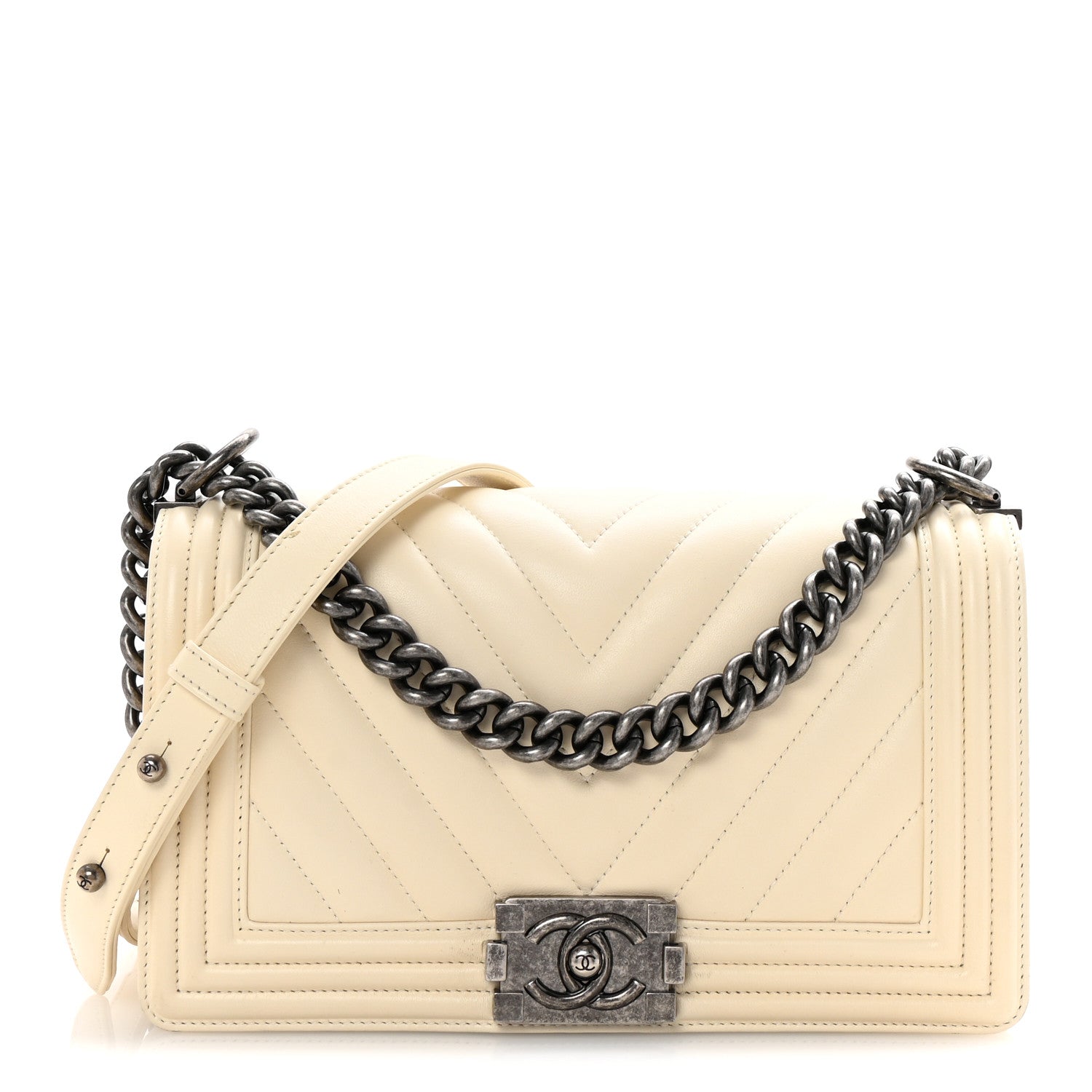 Chanel Lambskin Chevron Quilted Medium Boy Flap Ivory 1 of 10