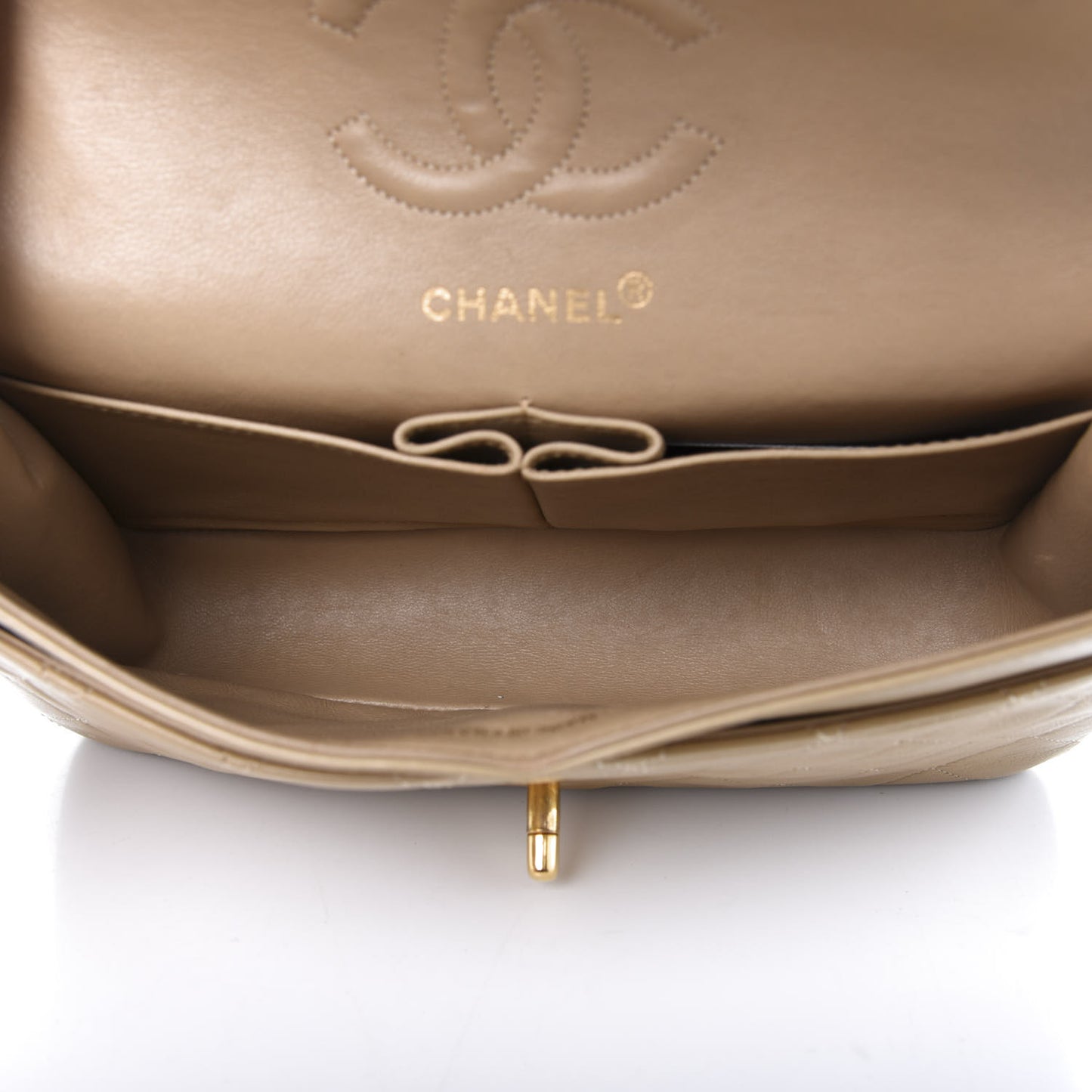 Lambskin Quilted Small Double Flap Beige