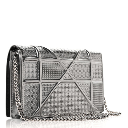 Christian Dior Metallic Patent Micro-Cannage Diorama Wallet on Chain Pouch Silver 3 of 8