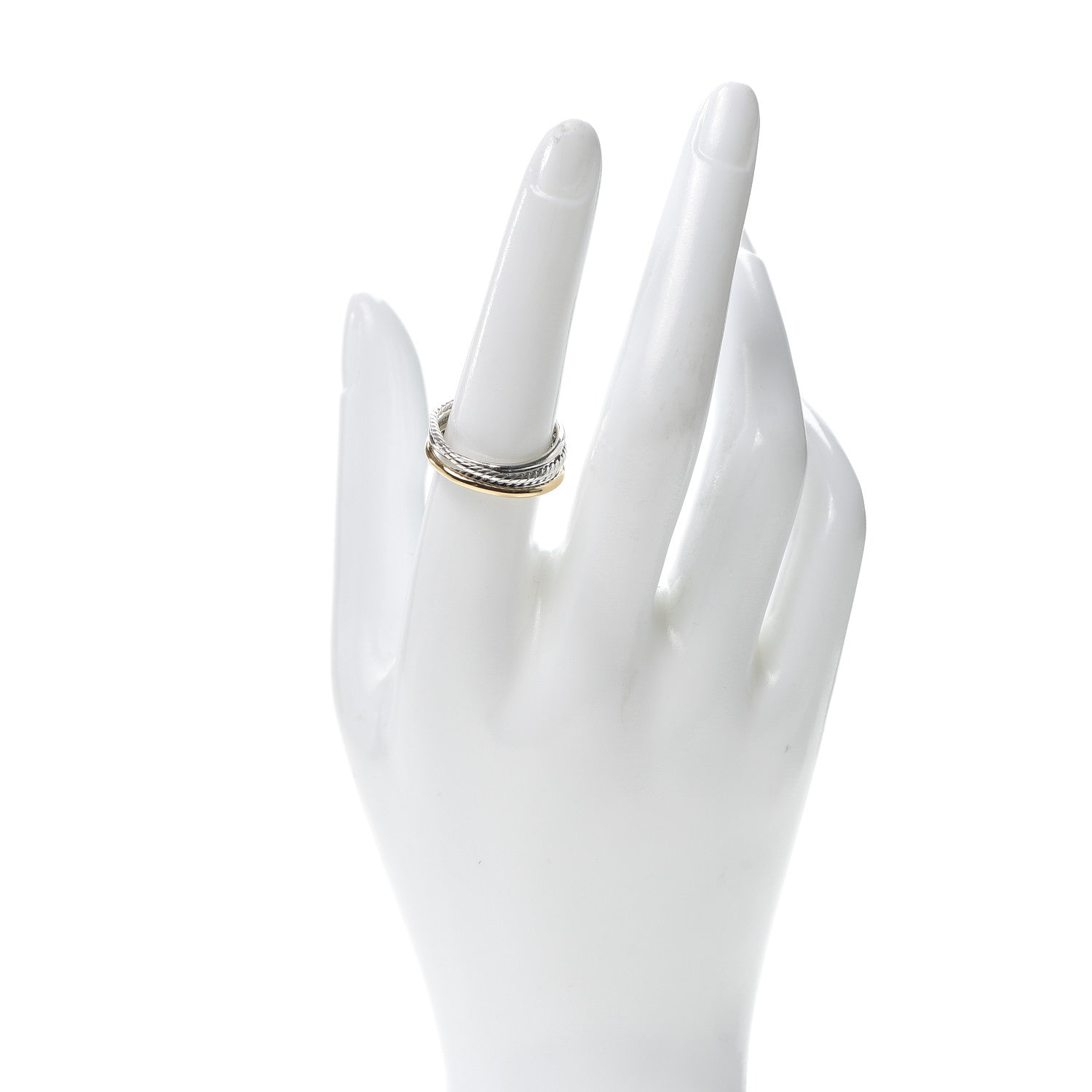 David Yurman Sterling Silver 14K Yellow Gold Narrow Crossover Ring 56 7.5 2 of 5