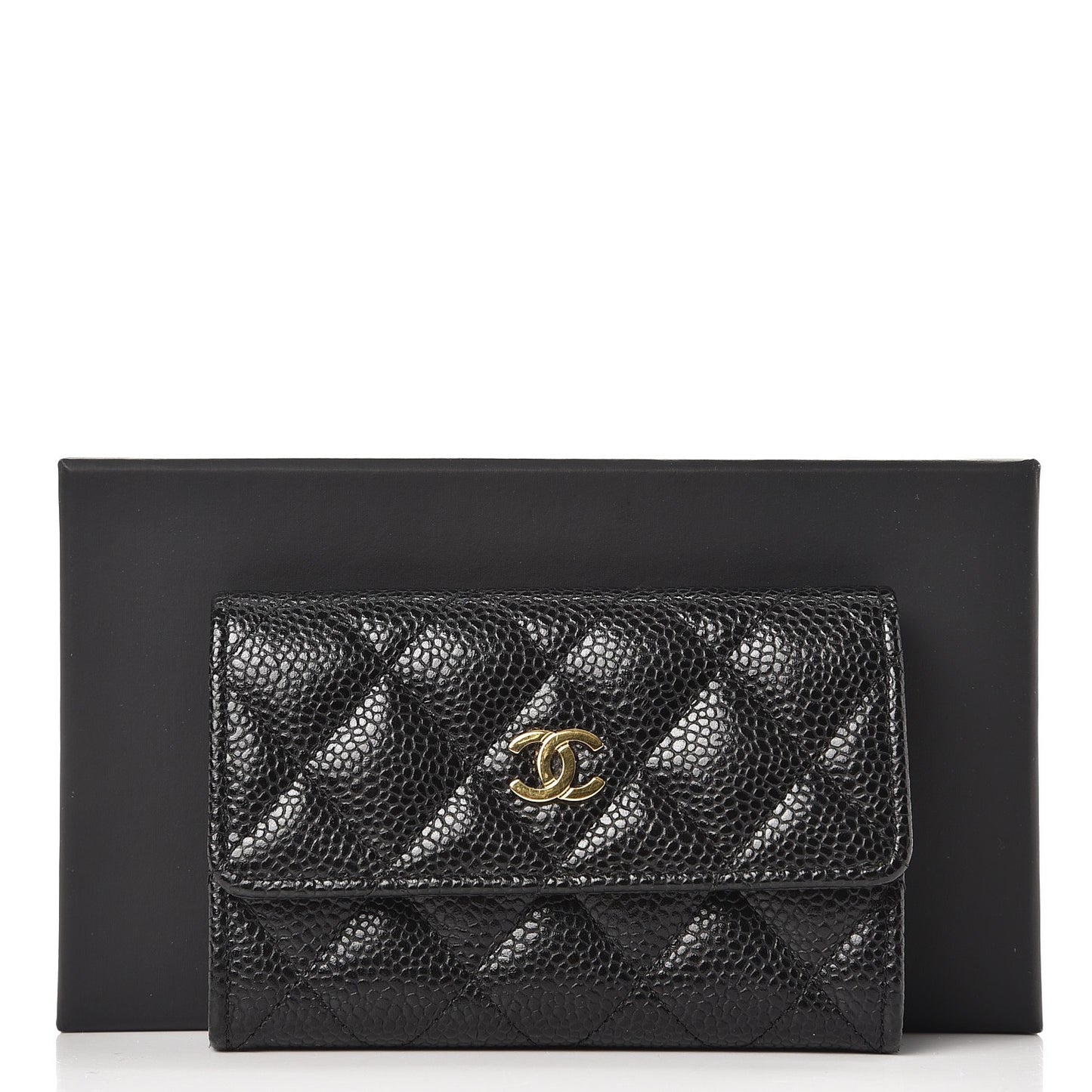 Caviar Quilted Flap Card Holder Black