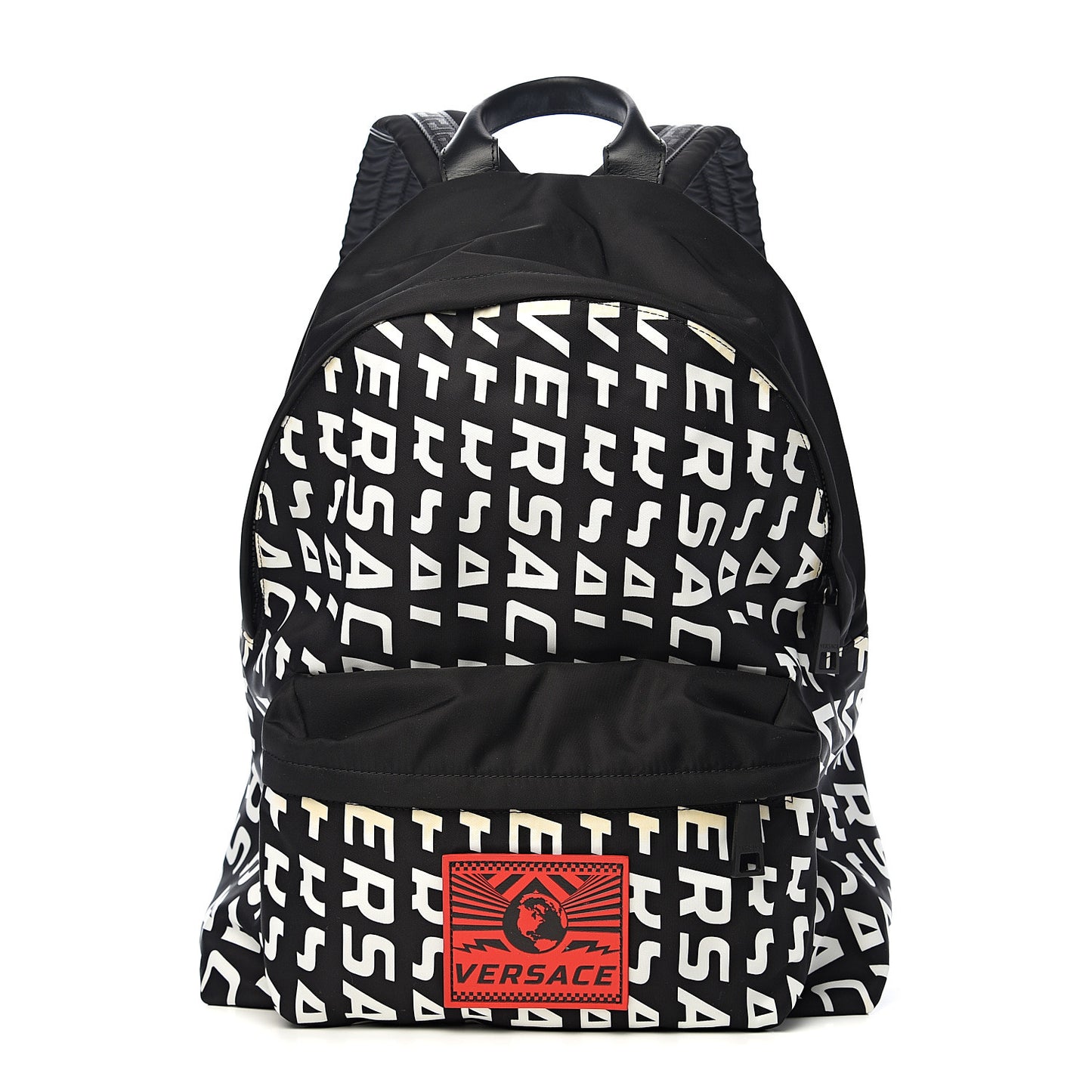 Nylon Logo Print Backpack Black White