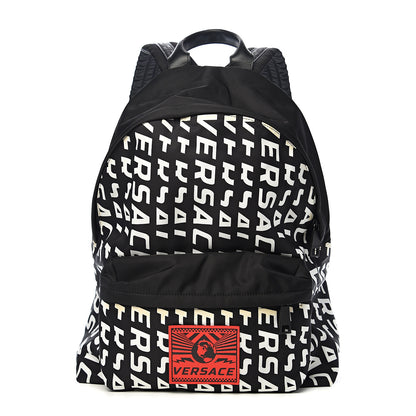 Versace Nylon Logo Print Backpack Black White 1 of 9