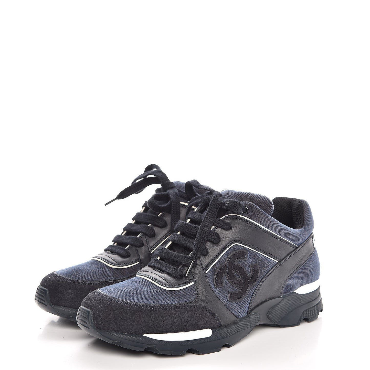 Denim Suede Calfskin CC Sneakers Navy