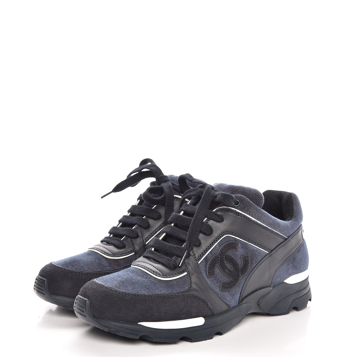 Chanel Denim Suede Calfskin CC Sneakers Navy 3 of 8