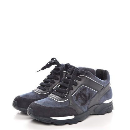 Chanel Denim Suede Calfskin CC Sneakers Navy 3 of 8