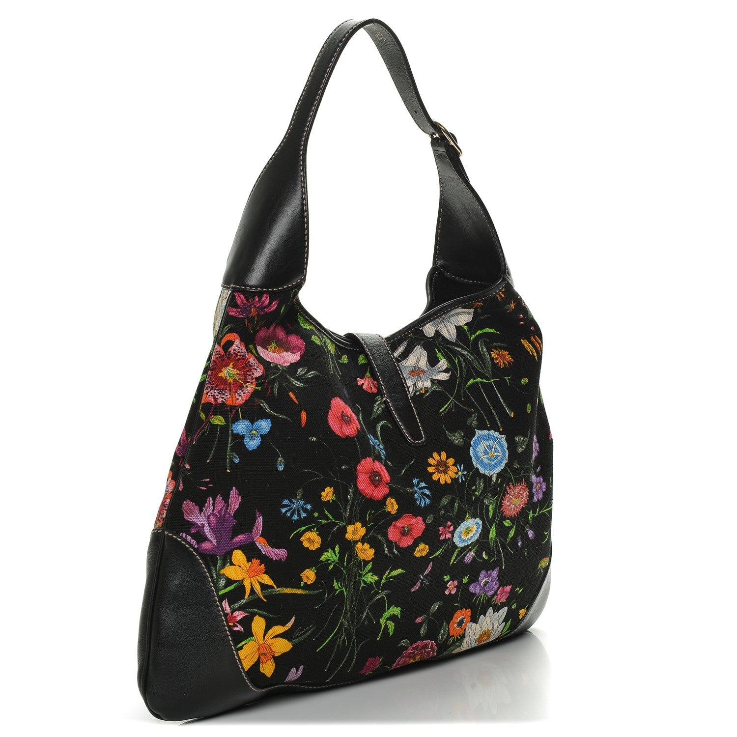 Gucci Canvas Floral Flora Large Jackie O Bouvier Hobo Black 3 of 6