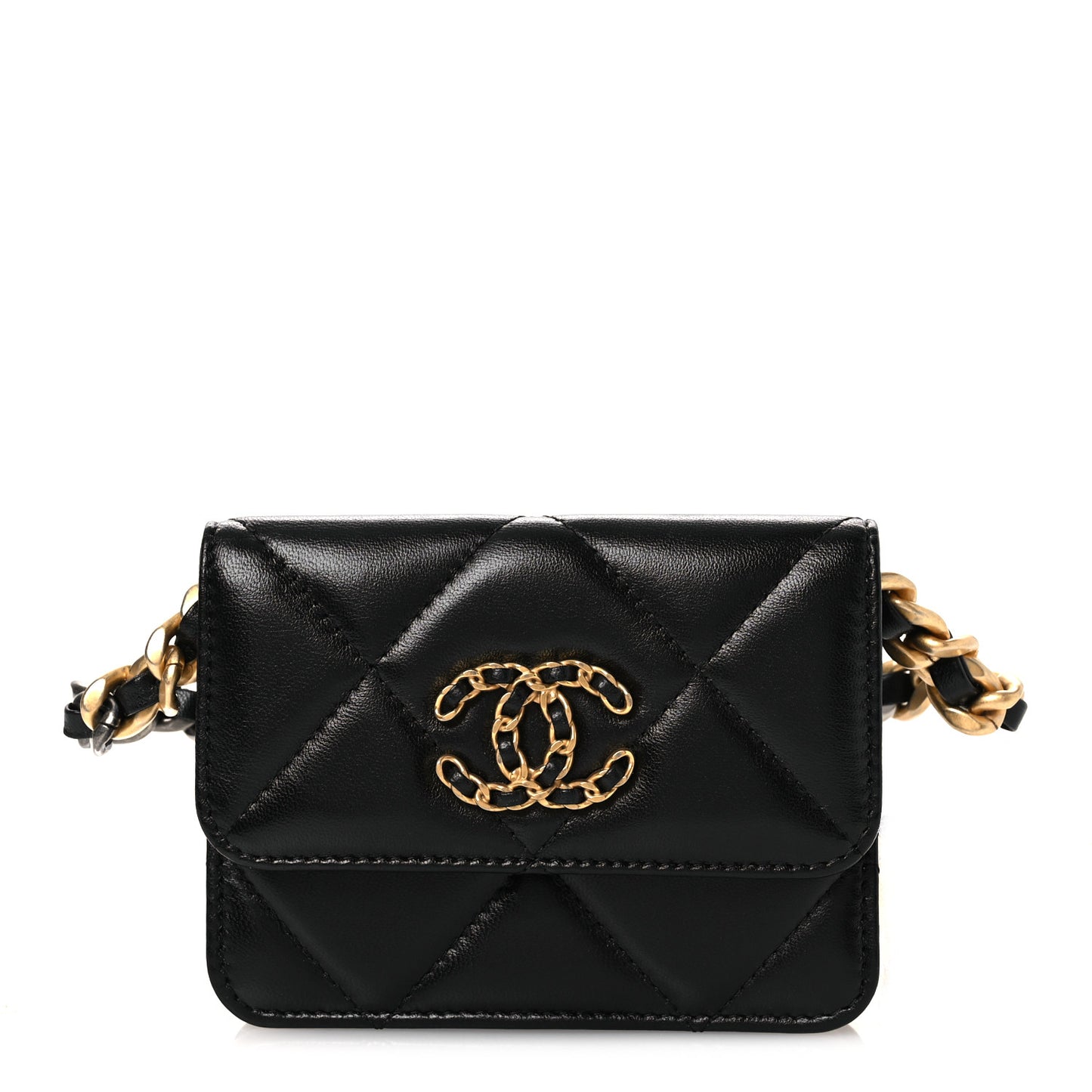 Lambskin Quilted Chanel 19 Flap Belt Bag Black