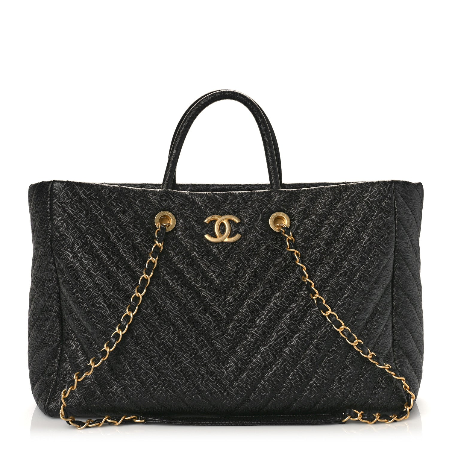 Chanel Caviar Chevron Quilted Coco Handle Shopping Tote Black 1 of 11