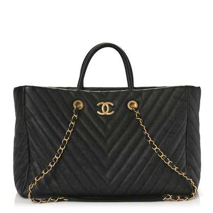 Chanel Caviar Chevron Quilted Coco Handle Shopping Tote Black 1 of 11