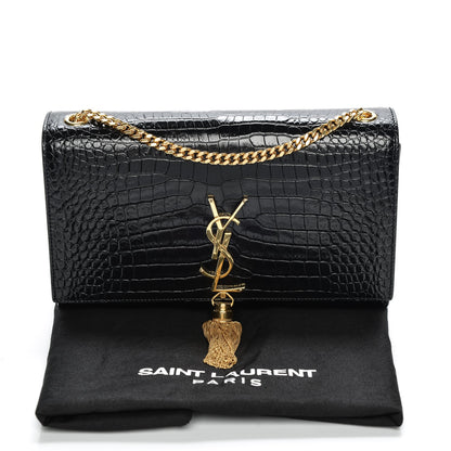 Saint Laurent Calfskin Crocodile Embossed Medium Classic Monogram Kate Tassel Satchel Black 8 of 8