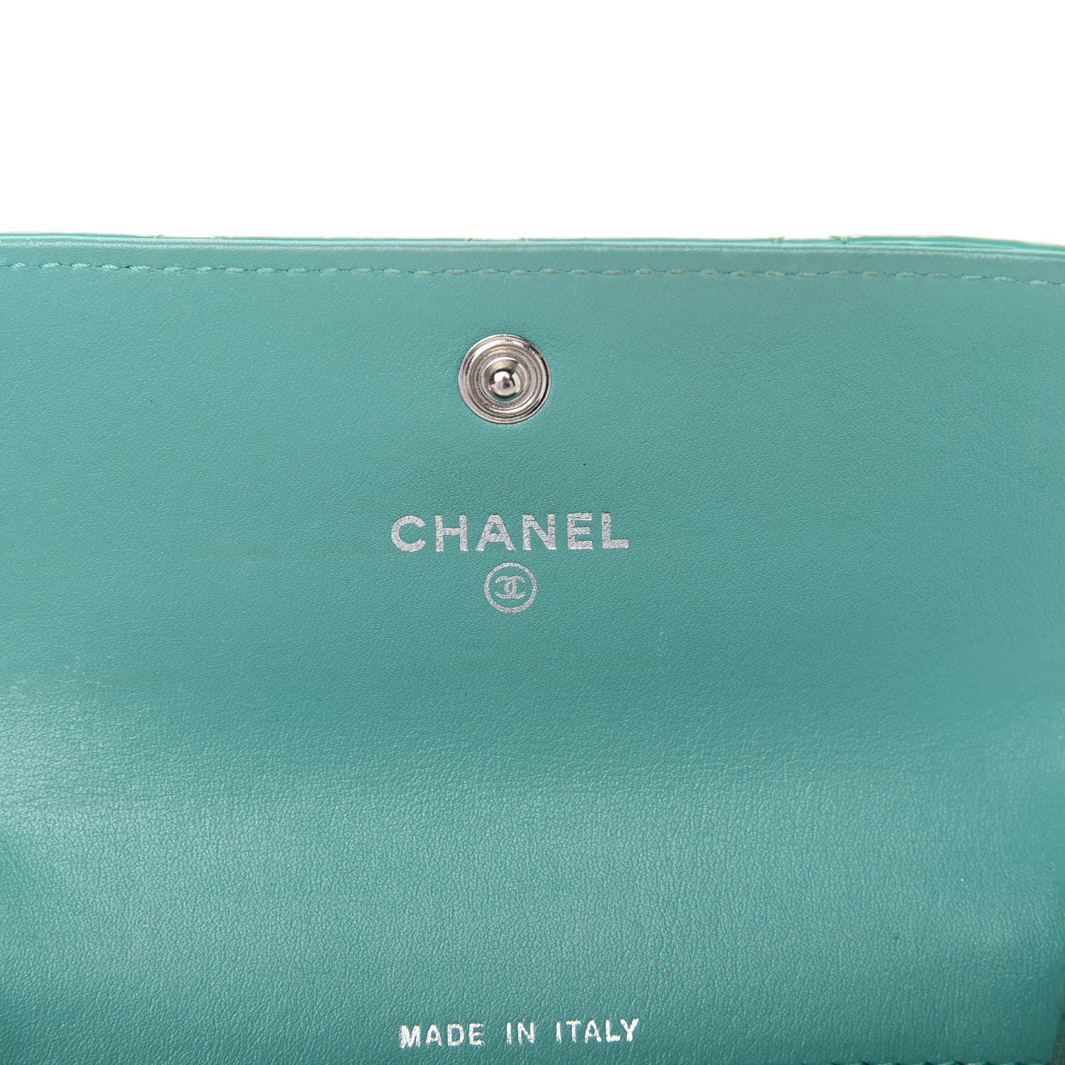Chanel Patent Quilted Flap Card Holder Turquoise 8 of 11