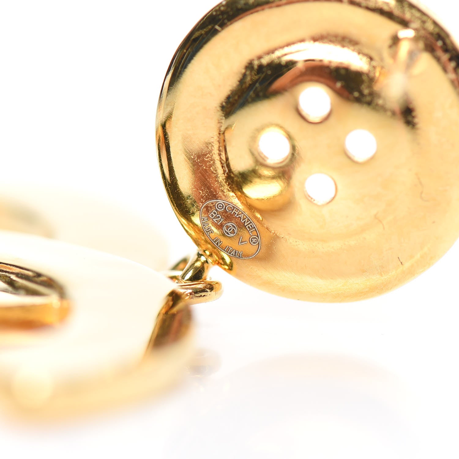 Chanel Metal Large Paris Button Earrings Gold 4 of 5