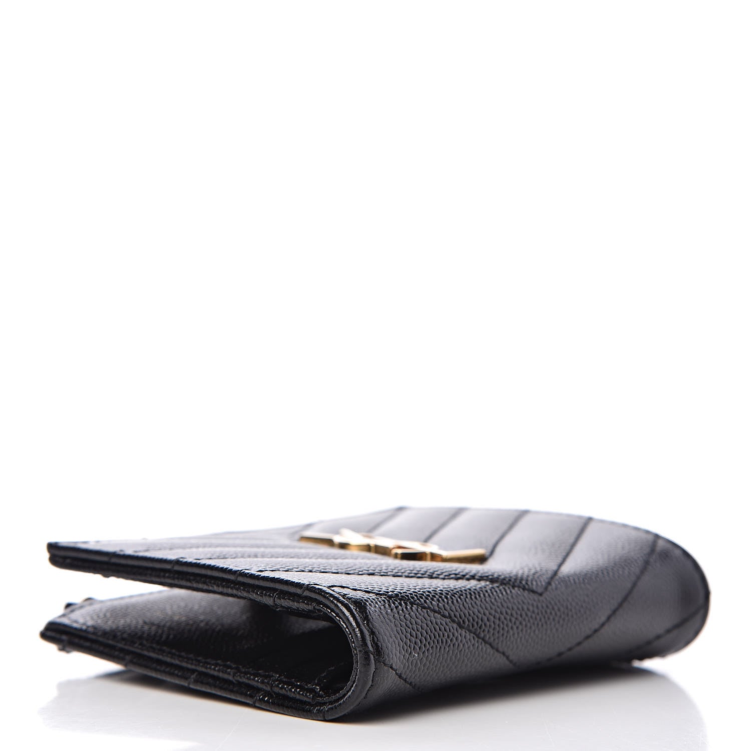 Saint Laurent Grain De Poudre Matelasse Chevron Monogram Zipped Card Case Black 4 of 8