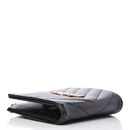 Saint Laurent Grain De Poudre Matelasse Chevron Monogram Zipped Card Case Black 4 of 8