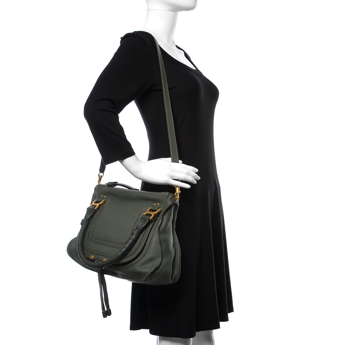 Calfskin Medium Marcie Satchel Midnight Green