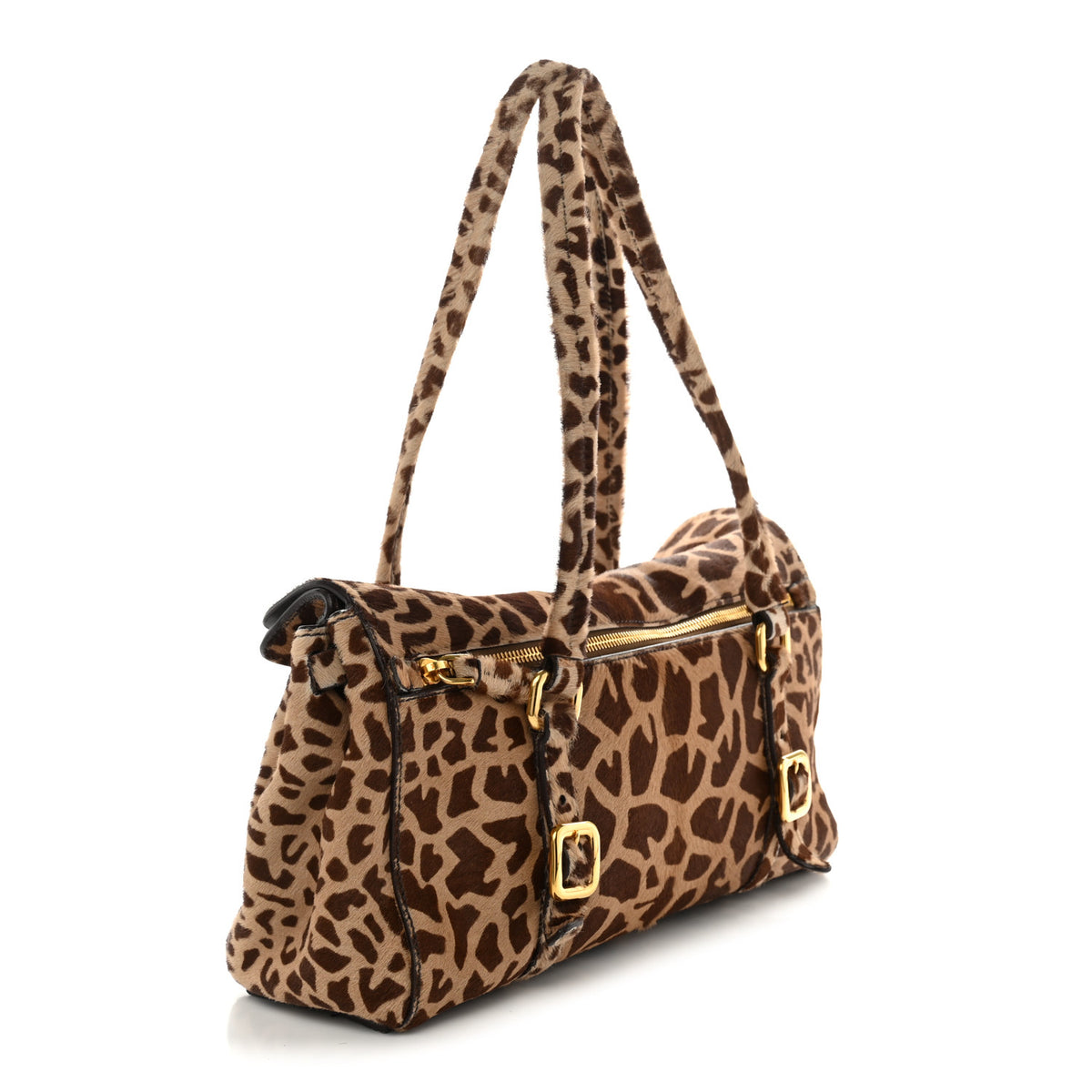 Prada Calf Hair Cavallino Giraffe Print Easy Foldover Pushlock Satchel Sabbia Moro 3 of 12