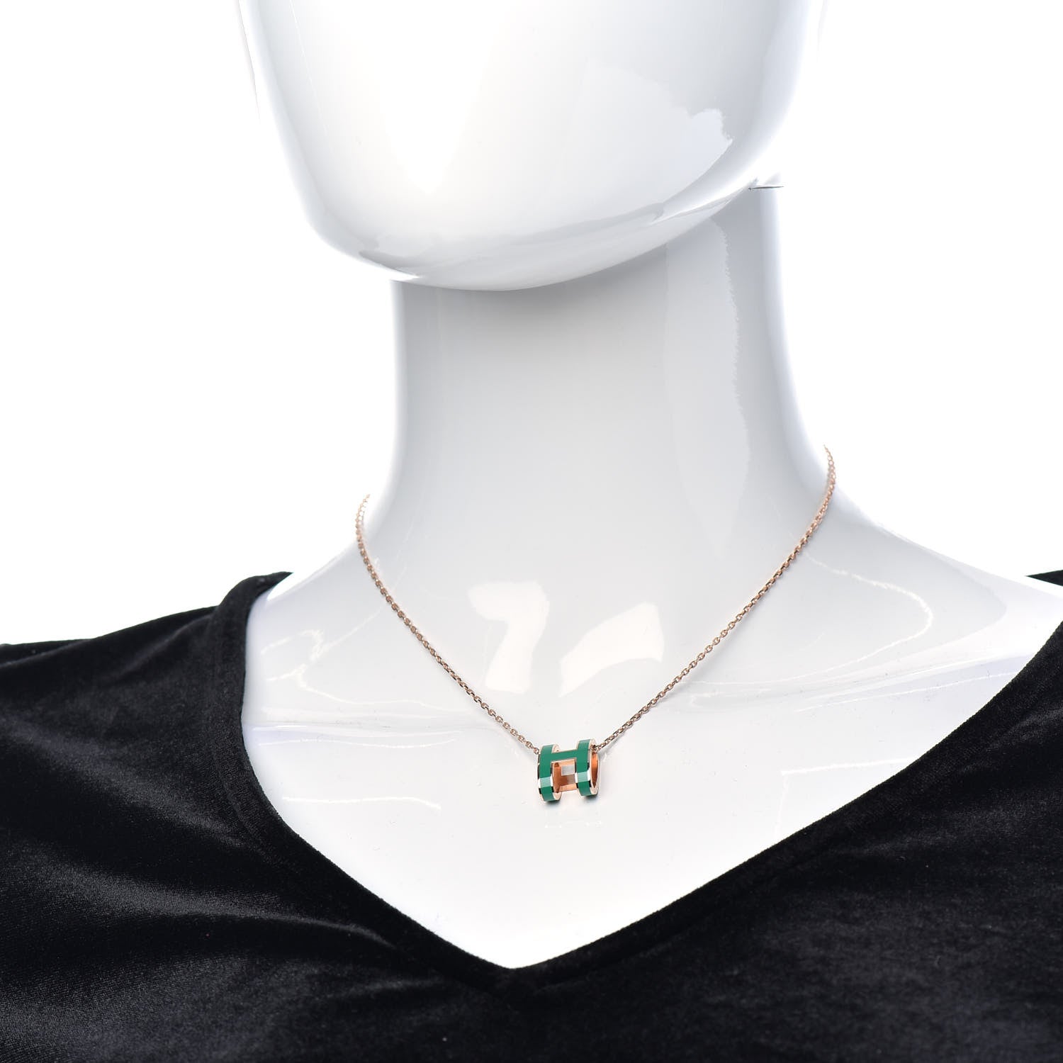 Hermes Rose Gold Lacquered Pop H Pendant Necklace Vert Malachite 2 of 5