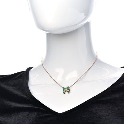 Hermes Rose Gold Lacquered Pop H Pendant Necklace Vert Malachite 2 of 5