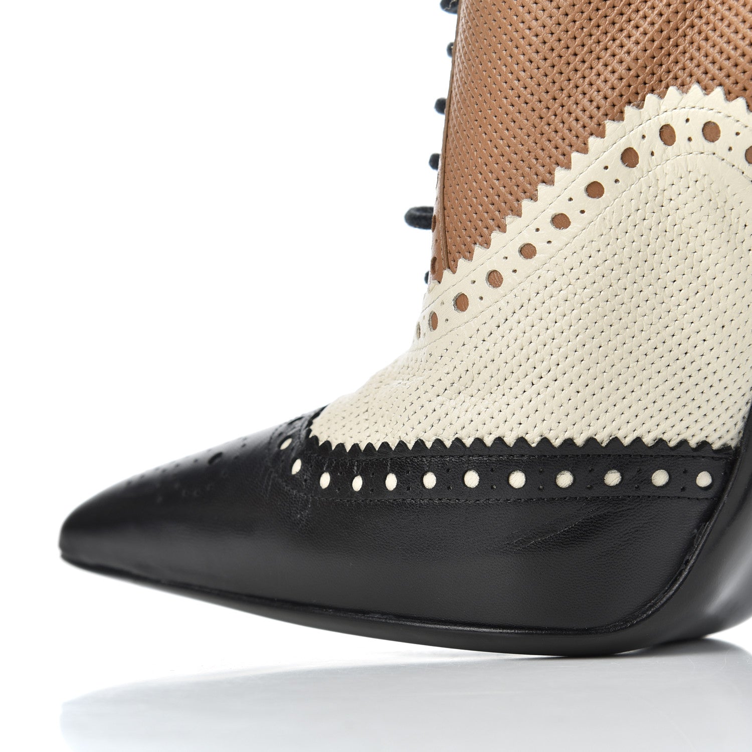 Gucci Malaga Kid Womens Gia Brogue Lace Up Stilettos 39.5 Black Brown 10 of 14