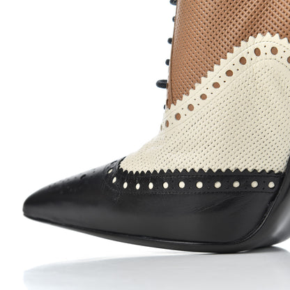 Gucci Malaga Kid Womens Gia Brogue Lace Up Stilettos 39.5 Black Brown 10 of 14
