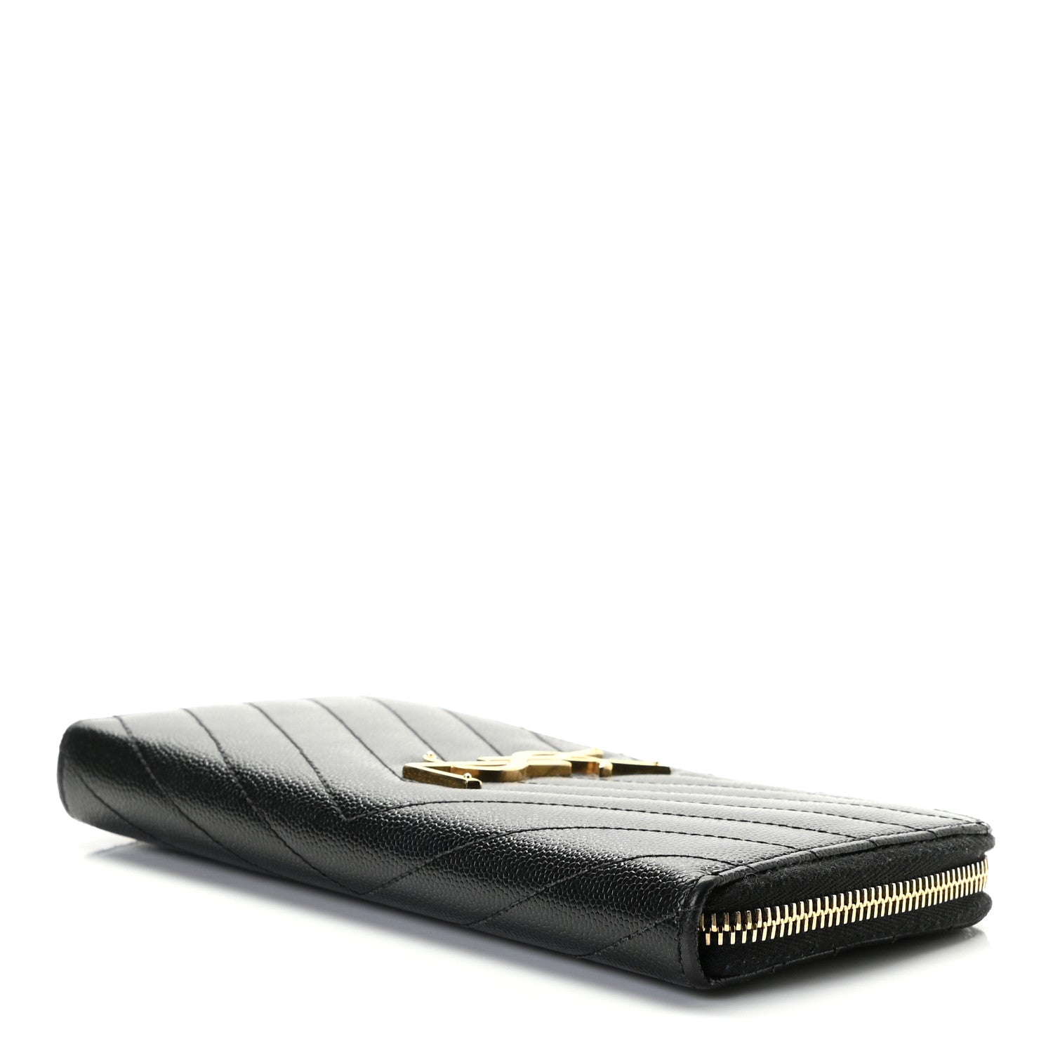 Saint Laurent Grain De Poudre Matelasse Chevron Monogram Zip Around Wallet Black 8 of 8