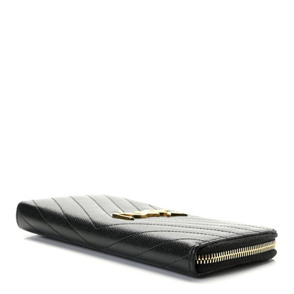 Saint Laurent Grain De Poudre Matelasse Chevron Monogram Zip Around Wallet Black 8 of 8