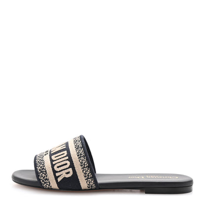 Christian Dior Canvas Embroidered Dway Mules Slide Sandals 35 Deep Blue 1 of 10