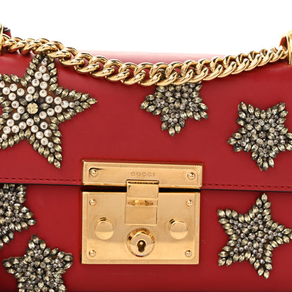 Gucci Calfskin Crystal Star Embroidered Small Padlock Shoulder Bag Hibiscus Red 8 of 15