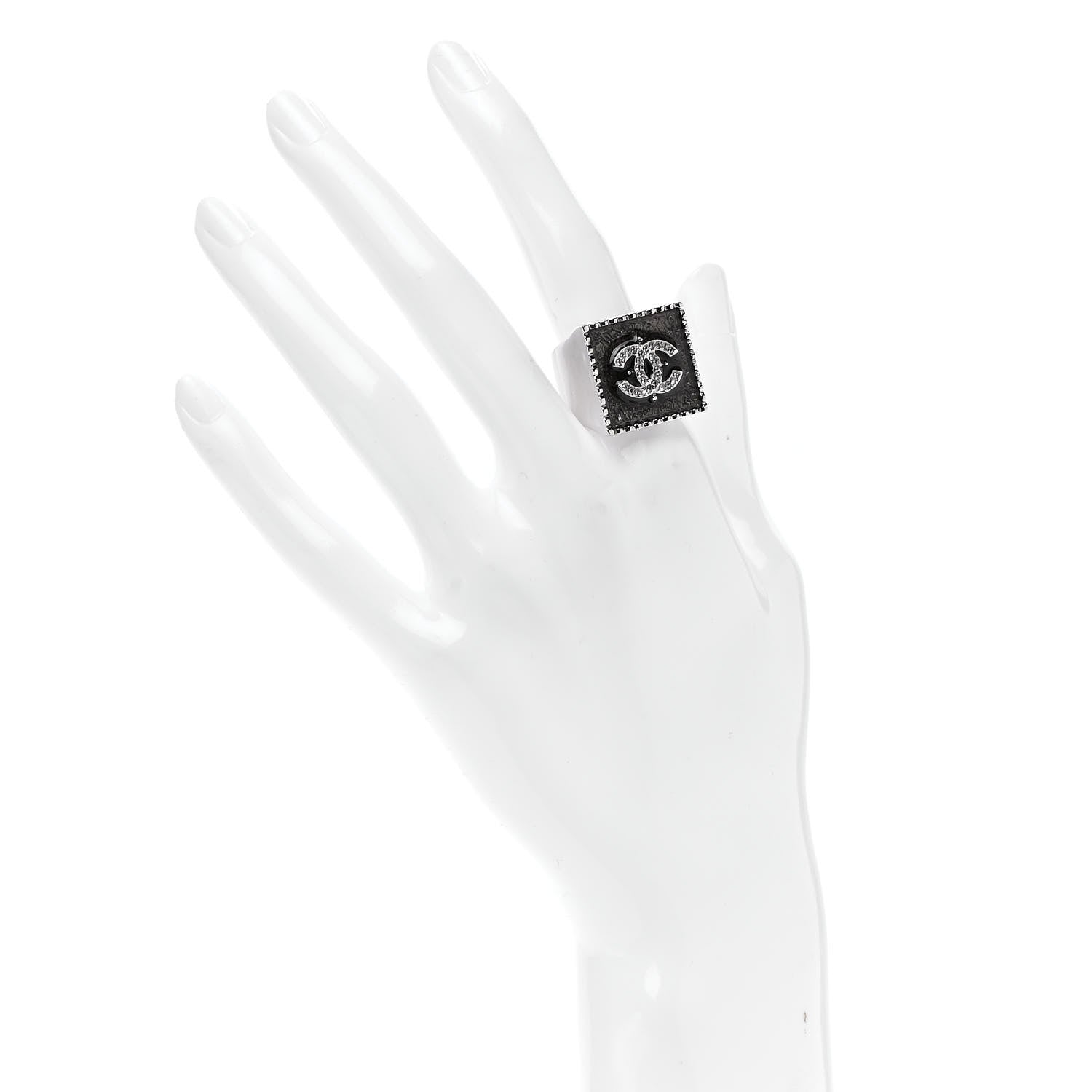 Chanel Crystal CC Ring Black Silver 2 of 5