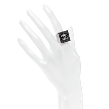 Chanel Crystal CC Ring Black Silver 2 of 5