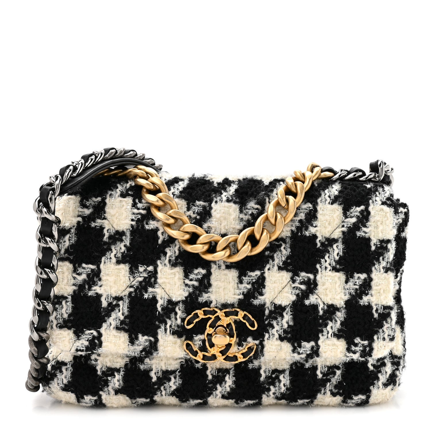 Chanel Tweed Quilted Medium Chanel 19 Flap Black Ecru White 1 of 10