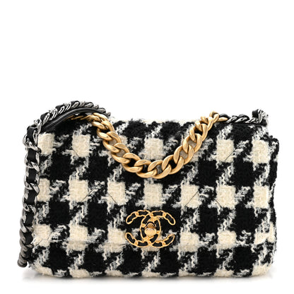 Chanel Tweed Quilted Medium Chanel 19 Flap Black Ecru White 1 of 10