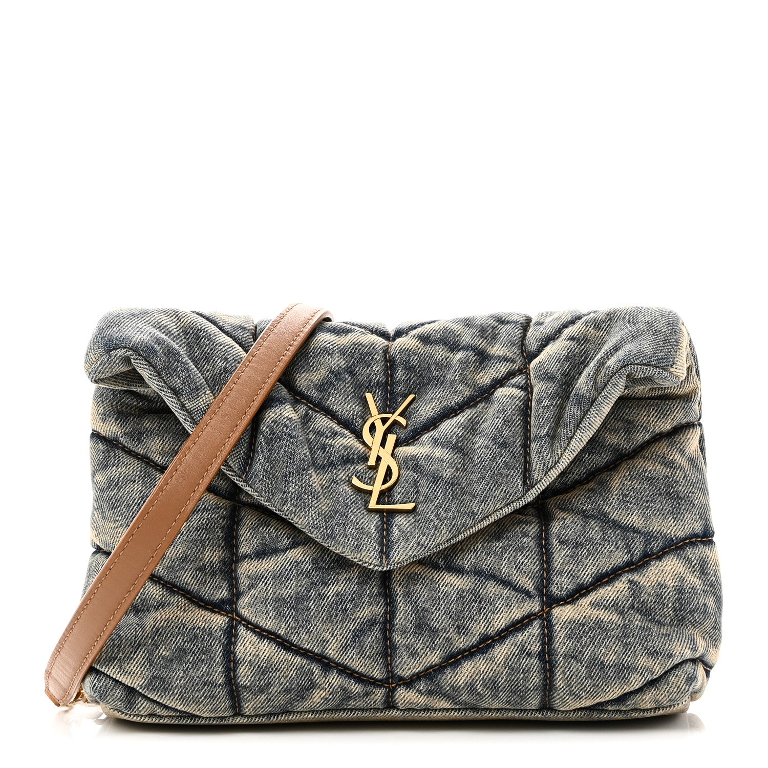 Saint Laurent Denim Quilted Toy Loulou Puffer Monogram Chain Satchel Blue Cinnamon 1 of 10