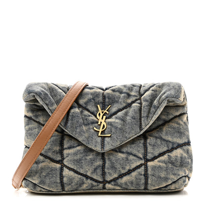 Saint Laurent Denim Quilted Toy Loulou Puffer Monogram Chain Satchel Blue Cinnamon 1 of 10