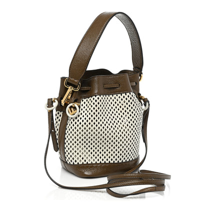 Fendi Vitello Liberty Glossy Lambskin F is Fendi Perforated Mini Mon Tresor Bucket Bag White Ice Rust Maya 3 of 14