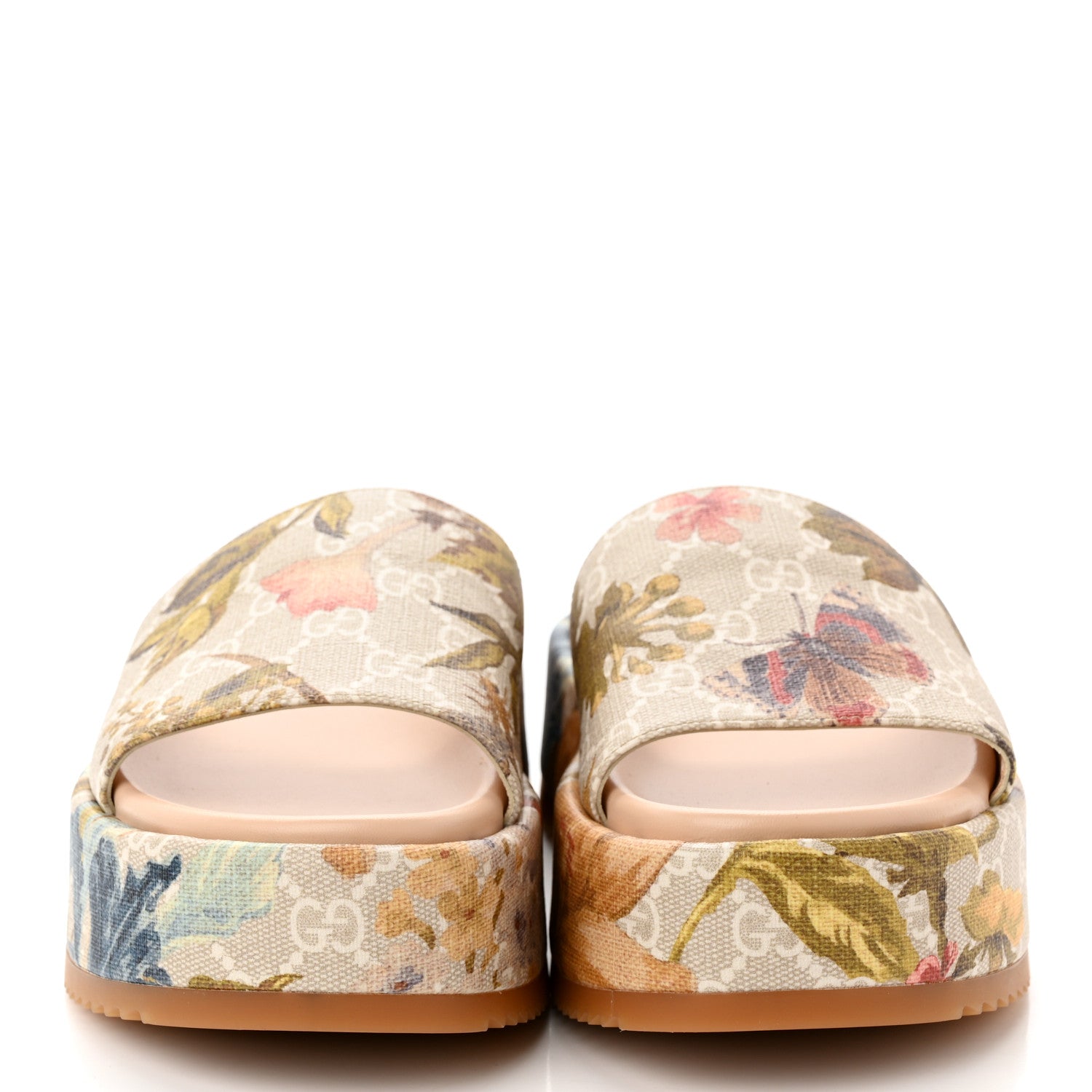 Gucci GG Supreme Monogram Water Flora Angelina Platform Slide Sandals 36.5 Beige White Multicolor 2 of 8