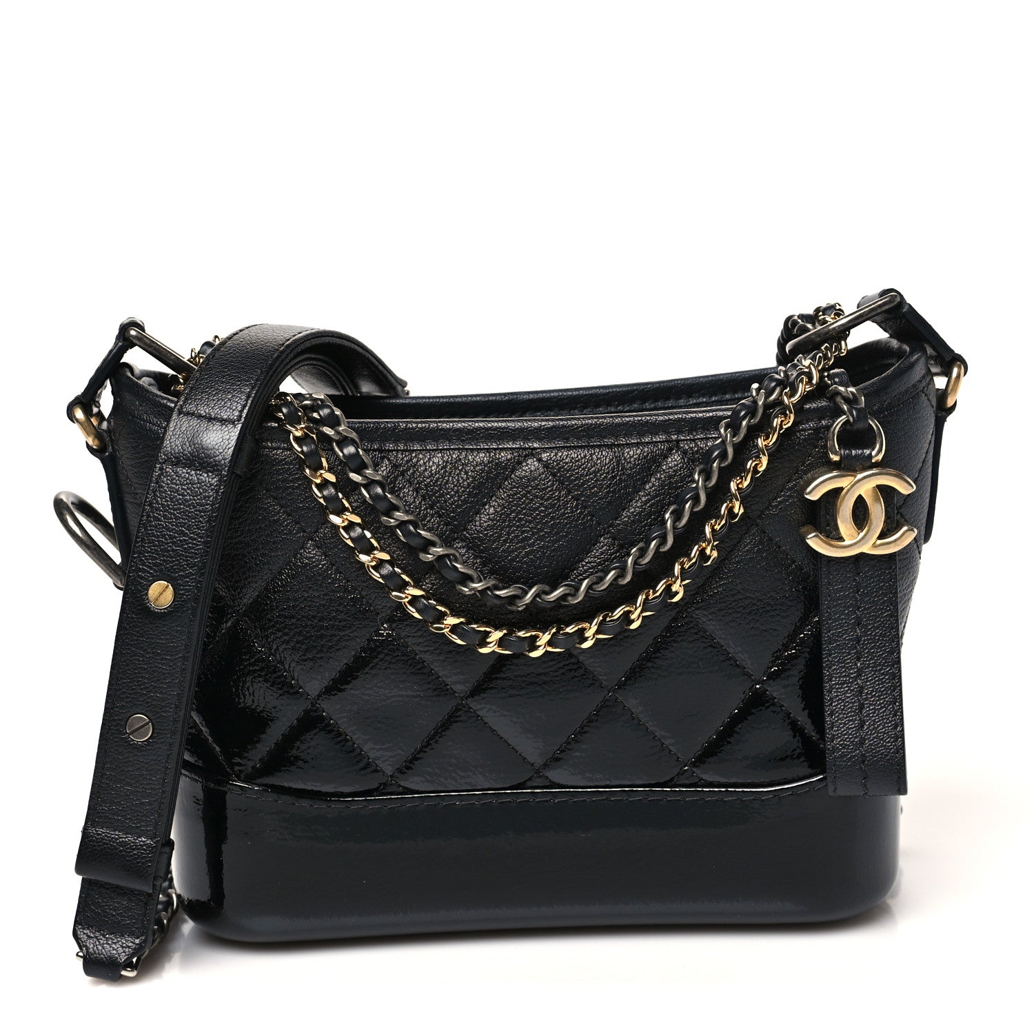 Chanel Patent Goatskin Quilted Small Gabrielle Hobo Black 1 of 12