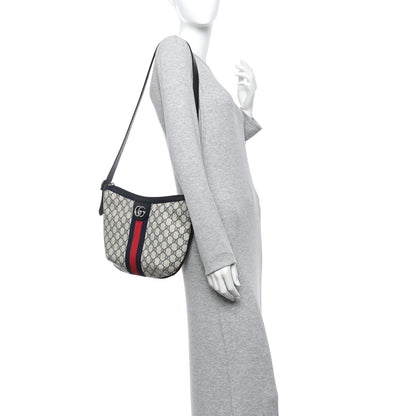 Gucci GG Supreme Monogram Textured Dollar Calfskin Web Small Ophidia Half Moon Hobo Beige Blue 2 of 11
