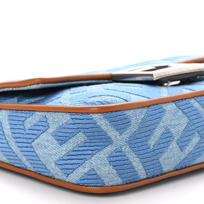 Fendi Denim Vitello King FF Embroidered Mini Baguette Denim Chiaro Brandy 9 of 12
