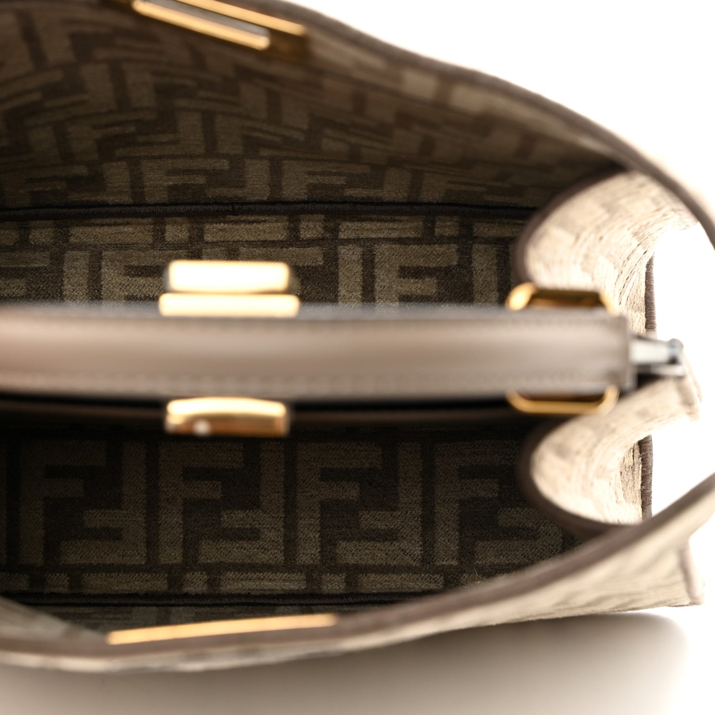 Chenille Vitello Seta FF Small Peekaboo I SEE U Satchel Tortora Nuvola