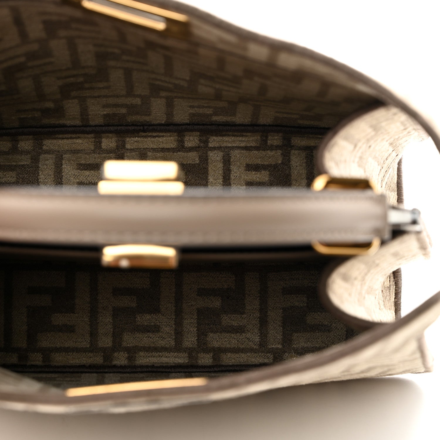 Fendi Chenille Vitello Seta FF Small Peekaboo I SEE U Satchel Tortora Nuvola 5 of 10