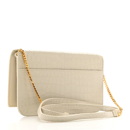 Saint Laurent SAINT LAURENT Crocodile Embossed Monogram Phone Holder Crossbody Blanc Vintage 5 of 9