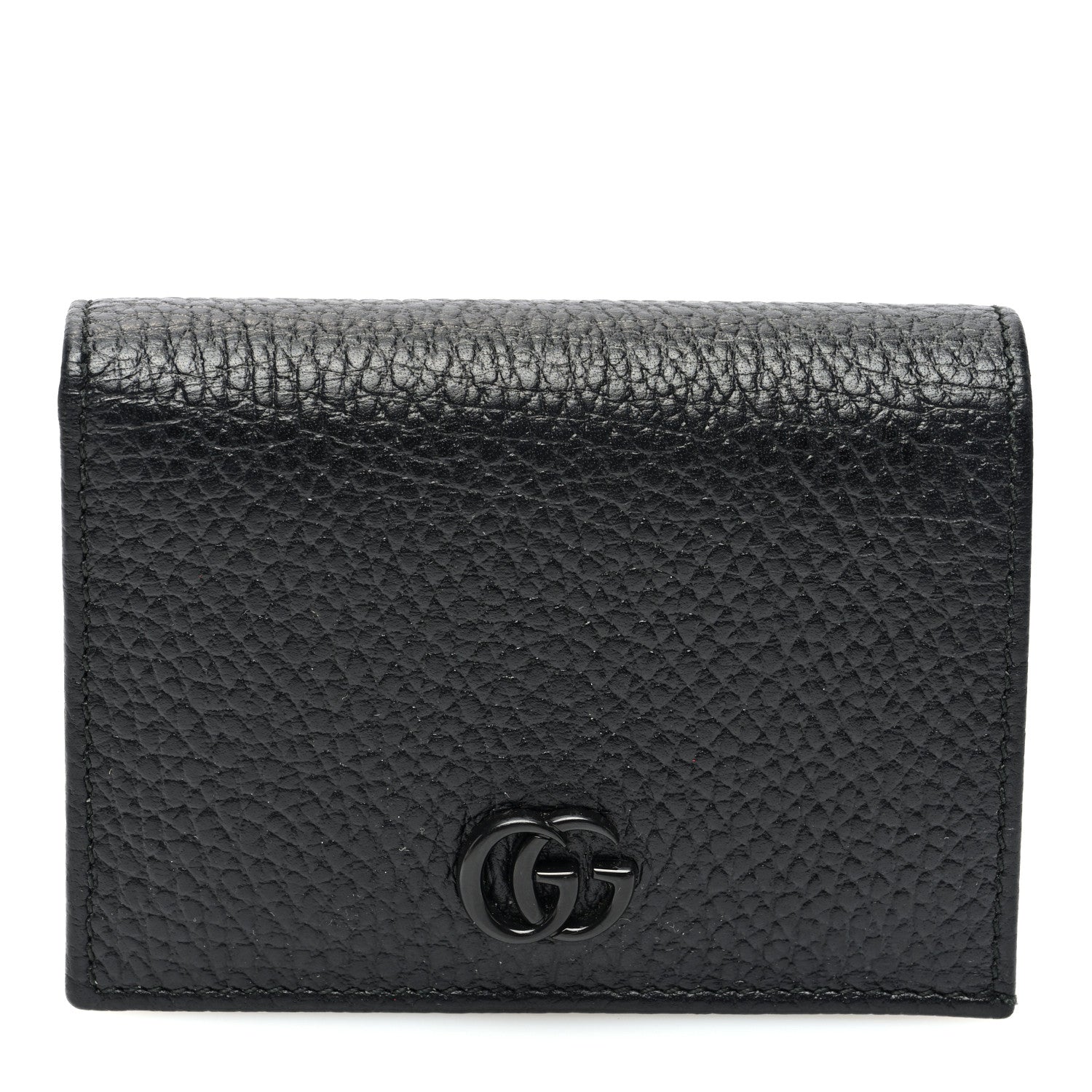 Gucci Dollar Calfskin Enamel Monochrome GG Marmont Card Case Black 1 of 7