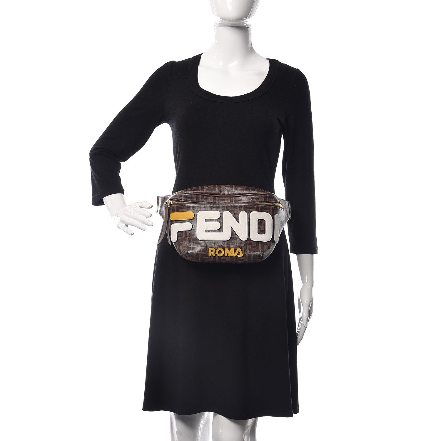 Fendi X FILA Glazed Fabric Vitello Century FF 1974 Mania Belt Bag Mogano Panna White 2 of 13