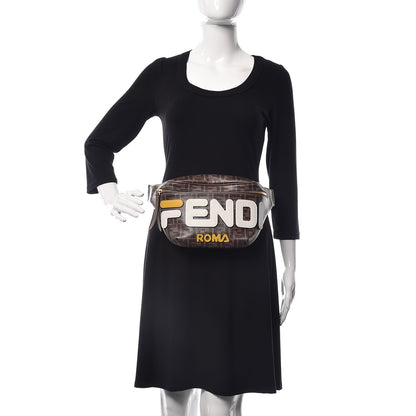 Fendi X FILA Glazed Fabric Vitello Century FF 1974 Mania Belt Bag Mogano Panna White 2 of 13