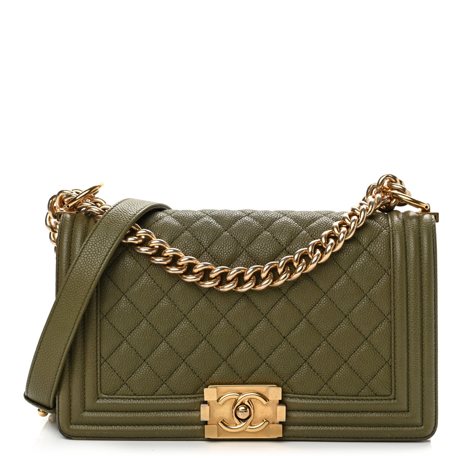 Chanel Caviar Quilted Medium Boy Flap Green 1 of 16