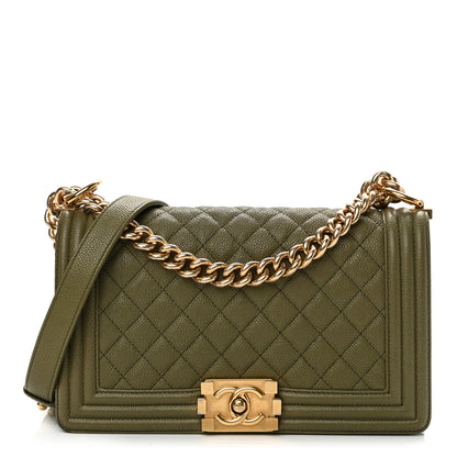 Chanel Caviar Quilted Medium Boy Flap Green 1 of 16