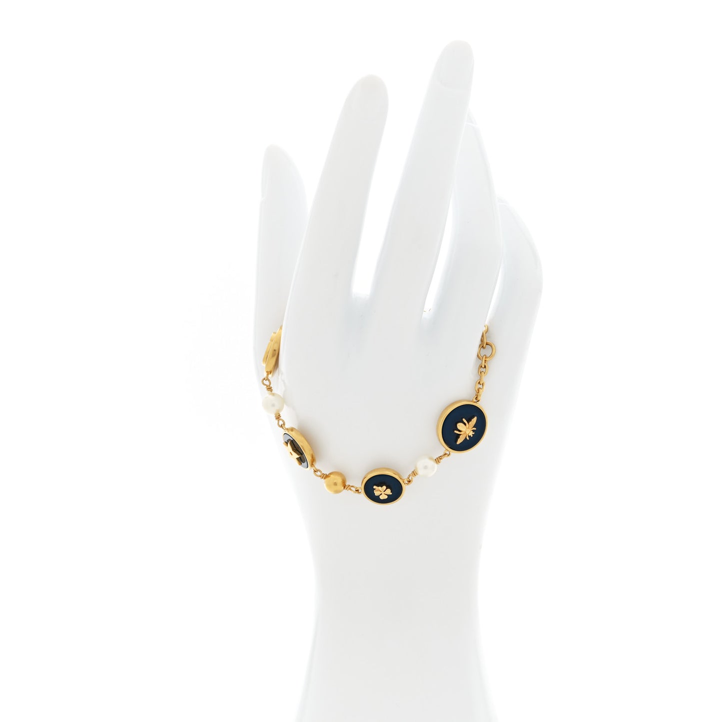 Metal Resin Pearl D-Luck Bracelet Gold Navy